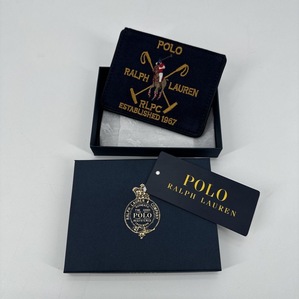NIB POLO RALPH LAUREN Men's Card Case Crest Canvas Leather NEW